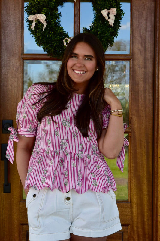 Block Print Scalloped Top
