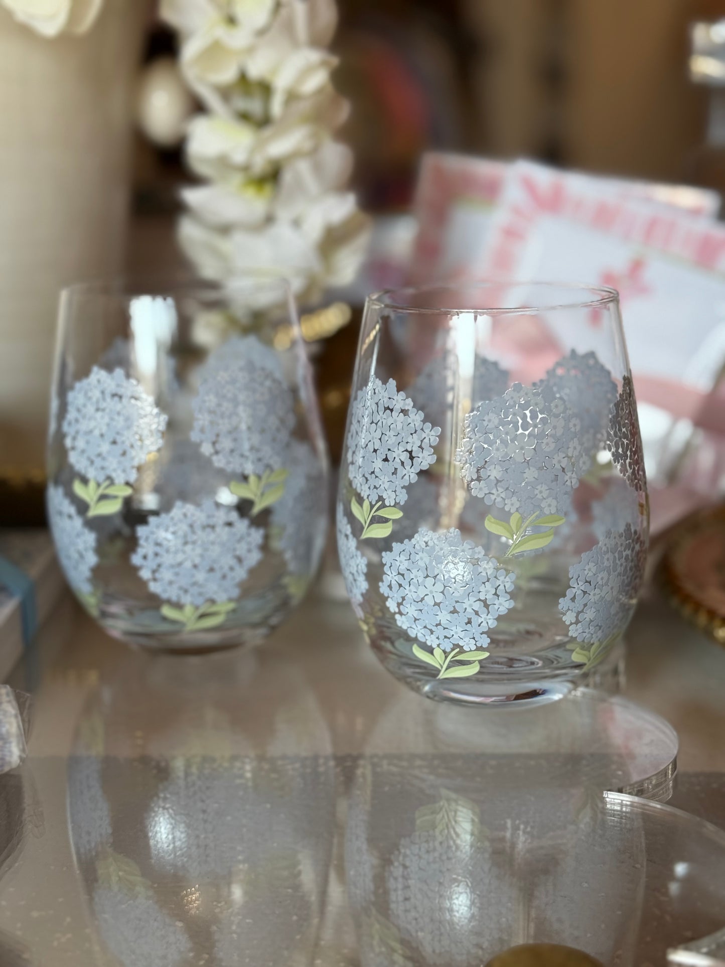 Hydrangea Stemless Wine Glass