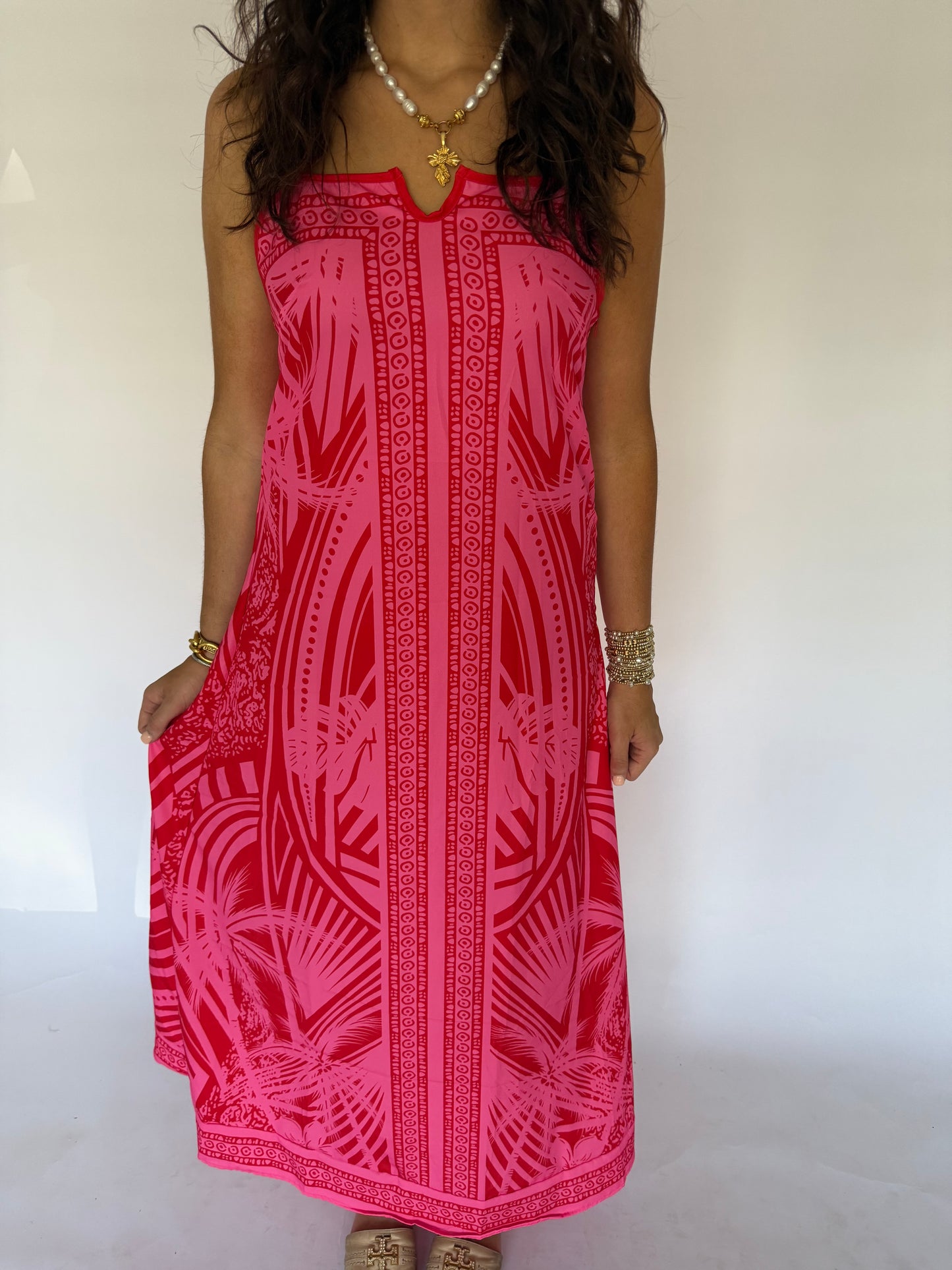 Red & Pink Maxi Dress