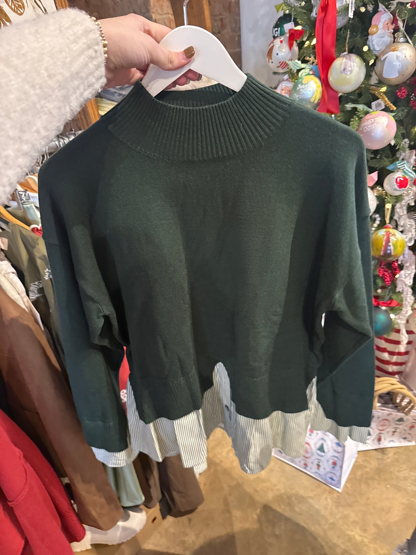Green Sweater Stripe Top