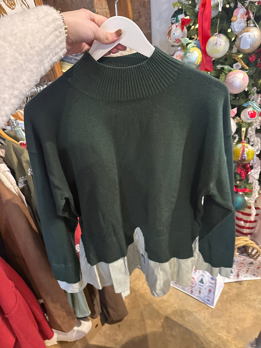 Green Sweater Stripe Top