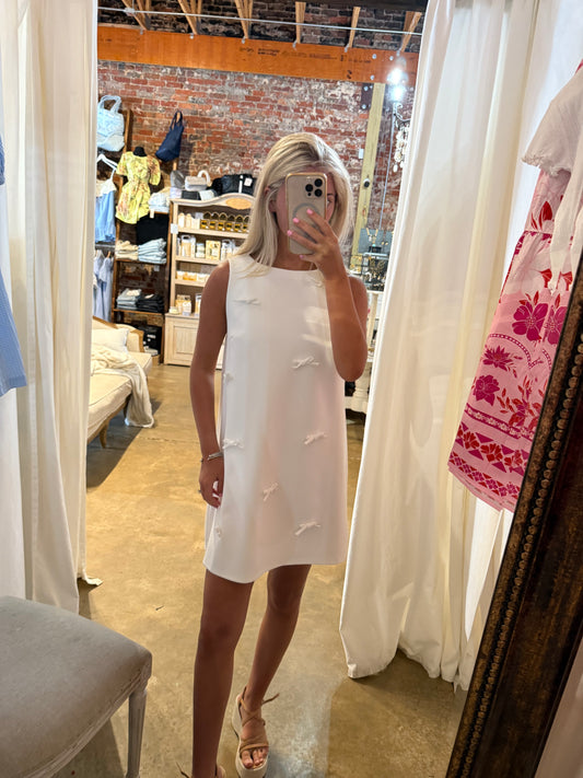 Bow Detailed Sleeveless White Mini dress