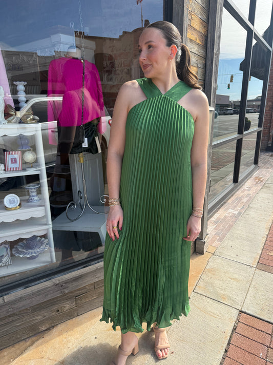 Green Pleated Maxi Dress