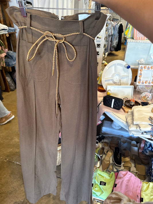Brown Braid Linen Pants
