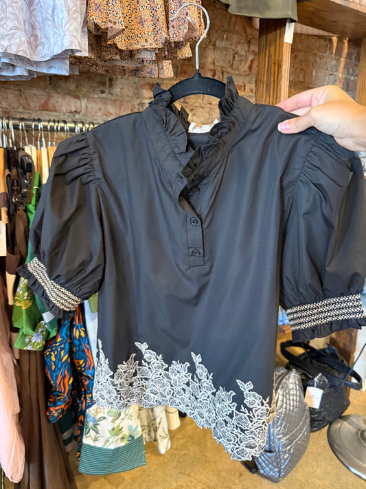 Black and White Embroidered Top