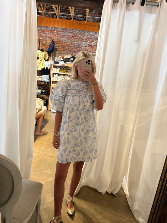 Azure Floral Short Sleeve Dress