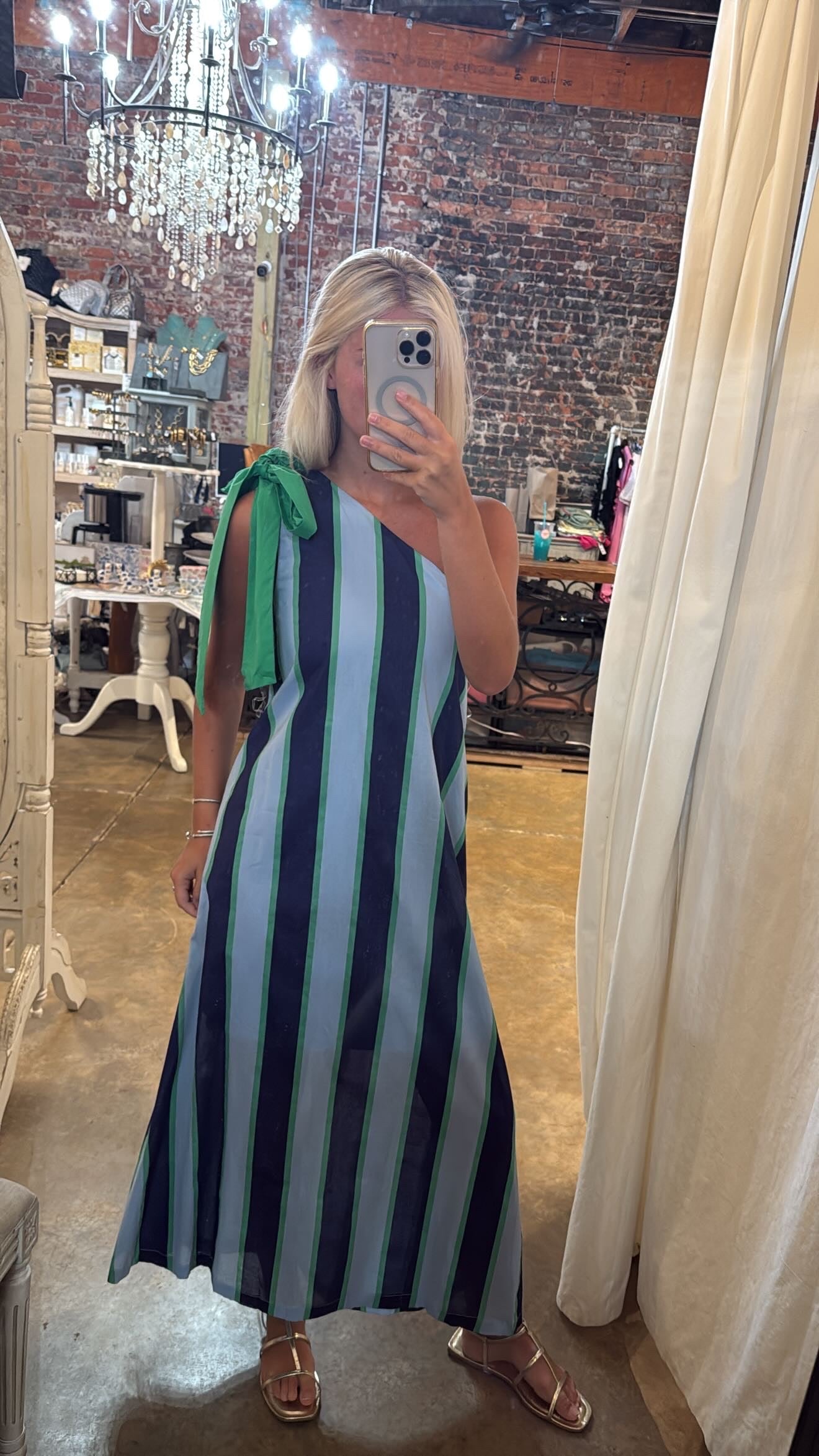 Blue and Green Stripe Midi Dress