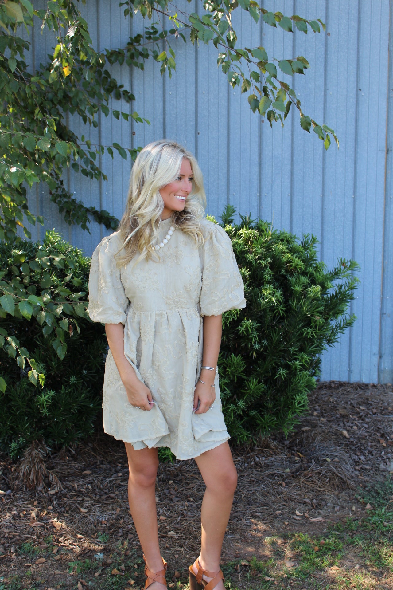 Tan Floral Mini Dress