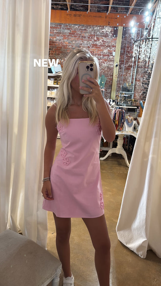 Pink 3D Flower Short Dress