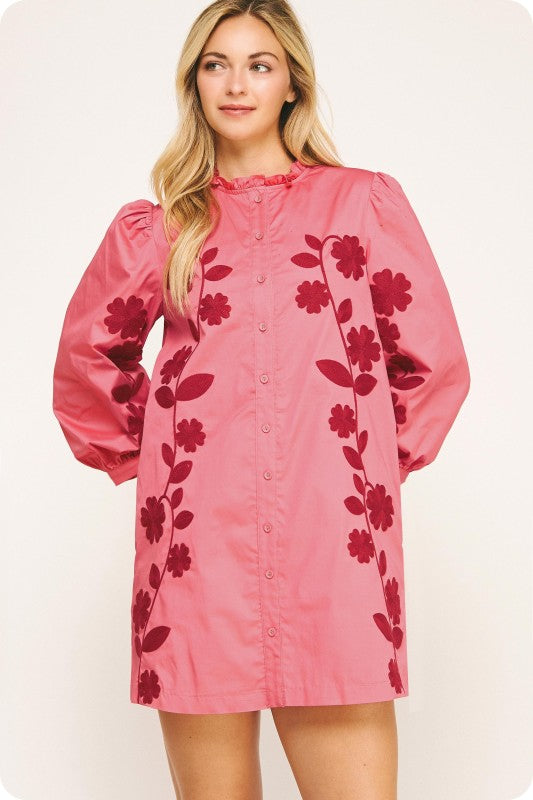 Salmon Embroidered Floral Dress