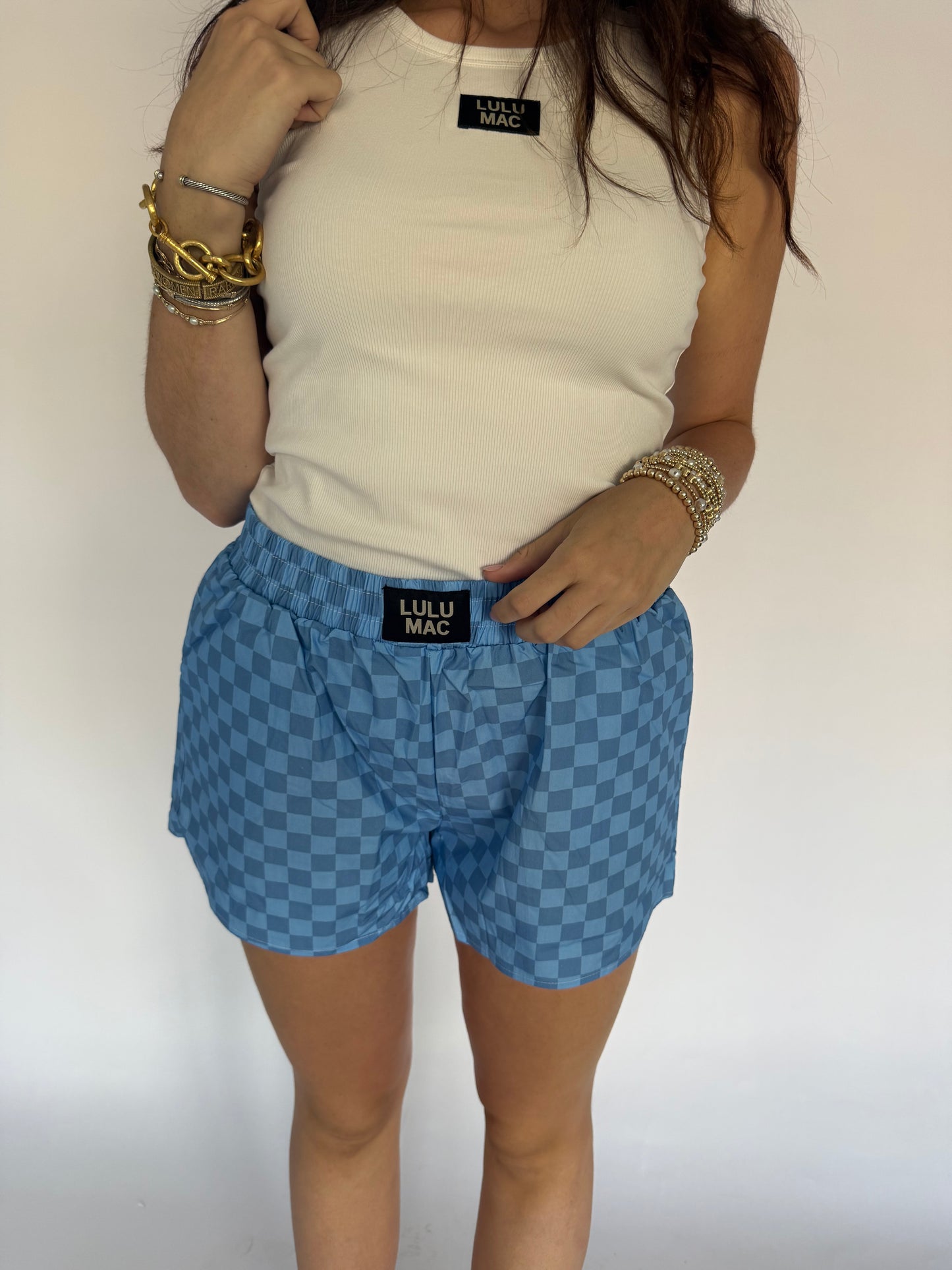LULU MAC blue Checkered Shorts