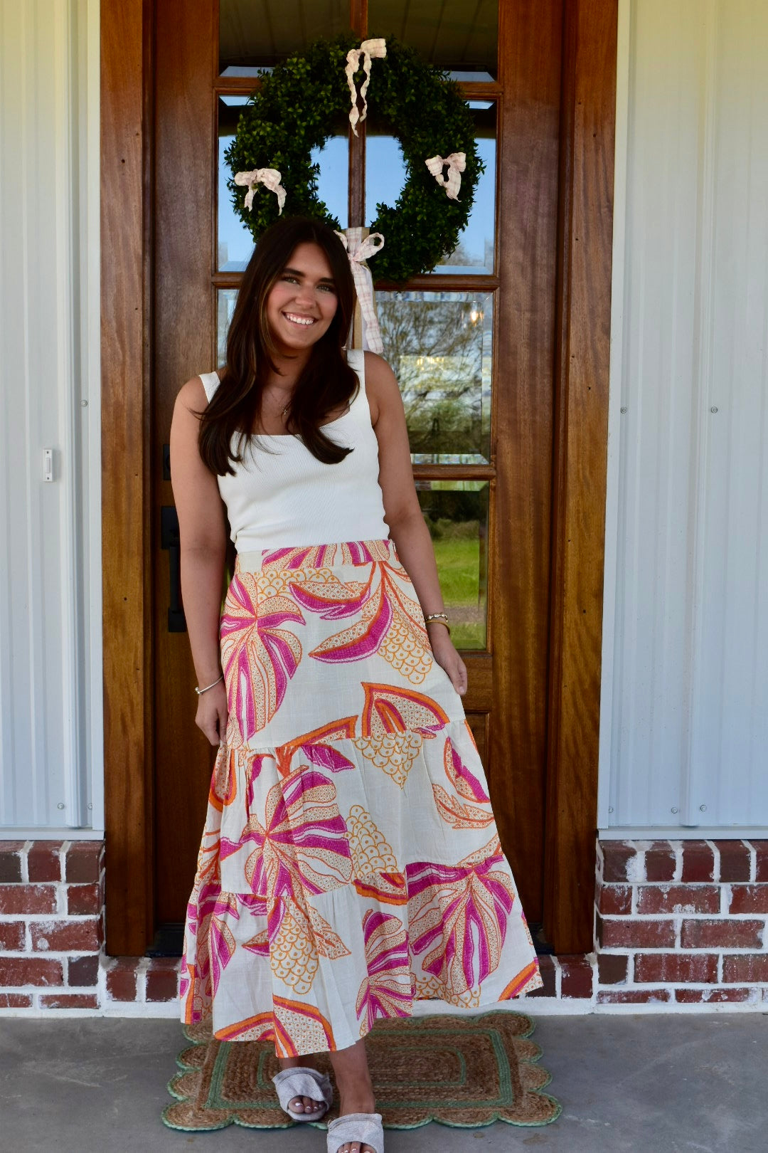 Outline Palms Midi Skirt