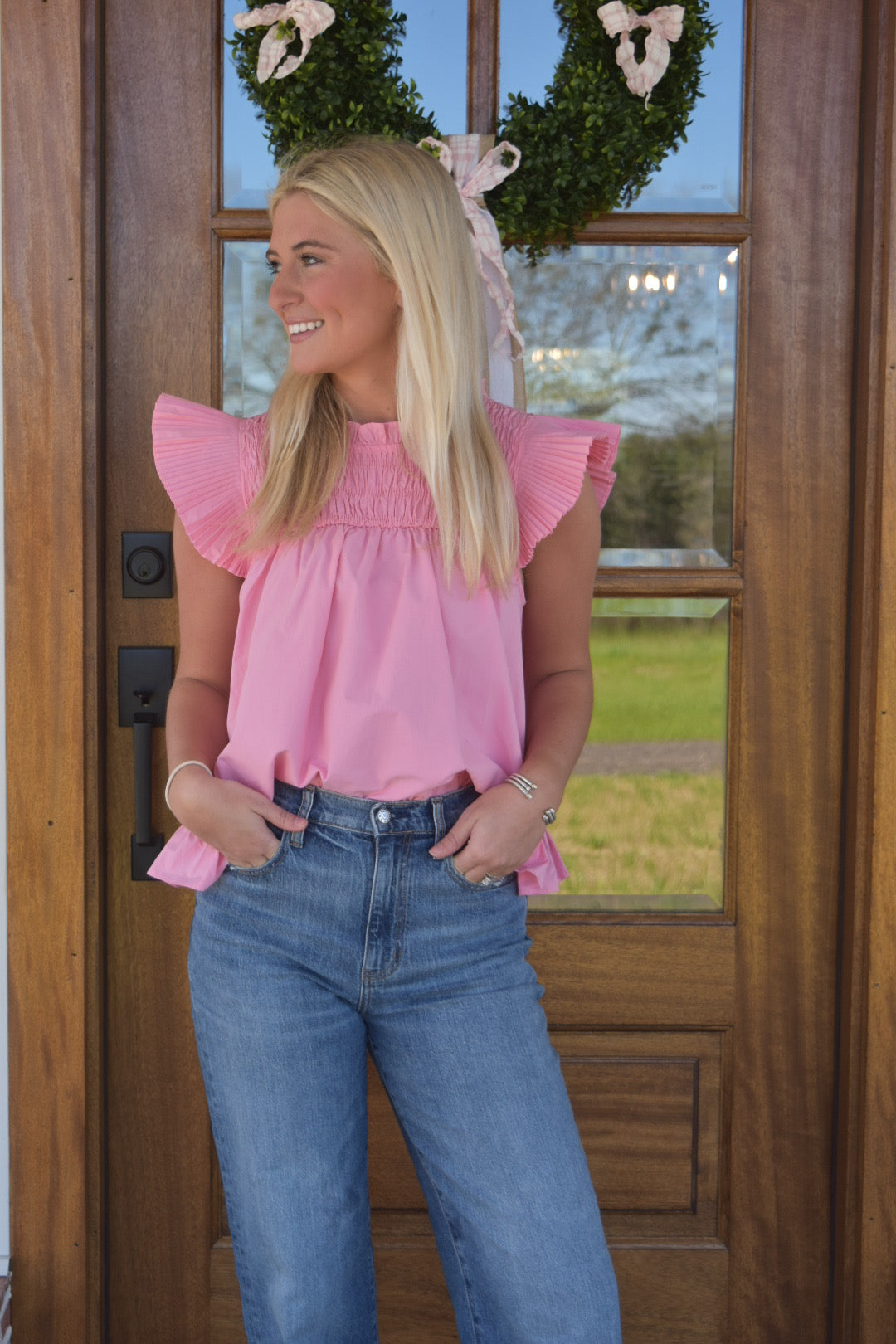 Pink Smocked Spring Top