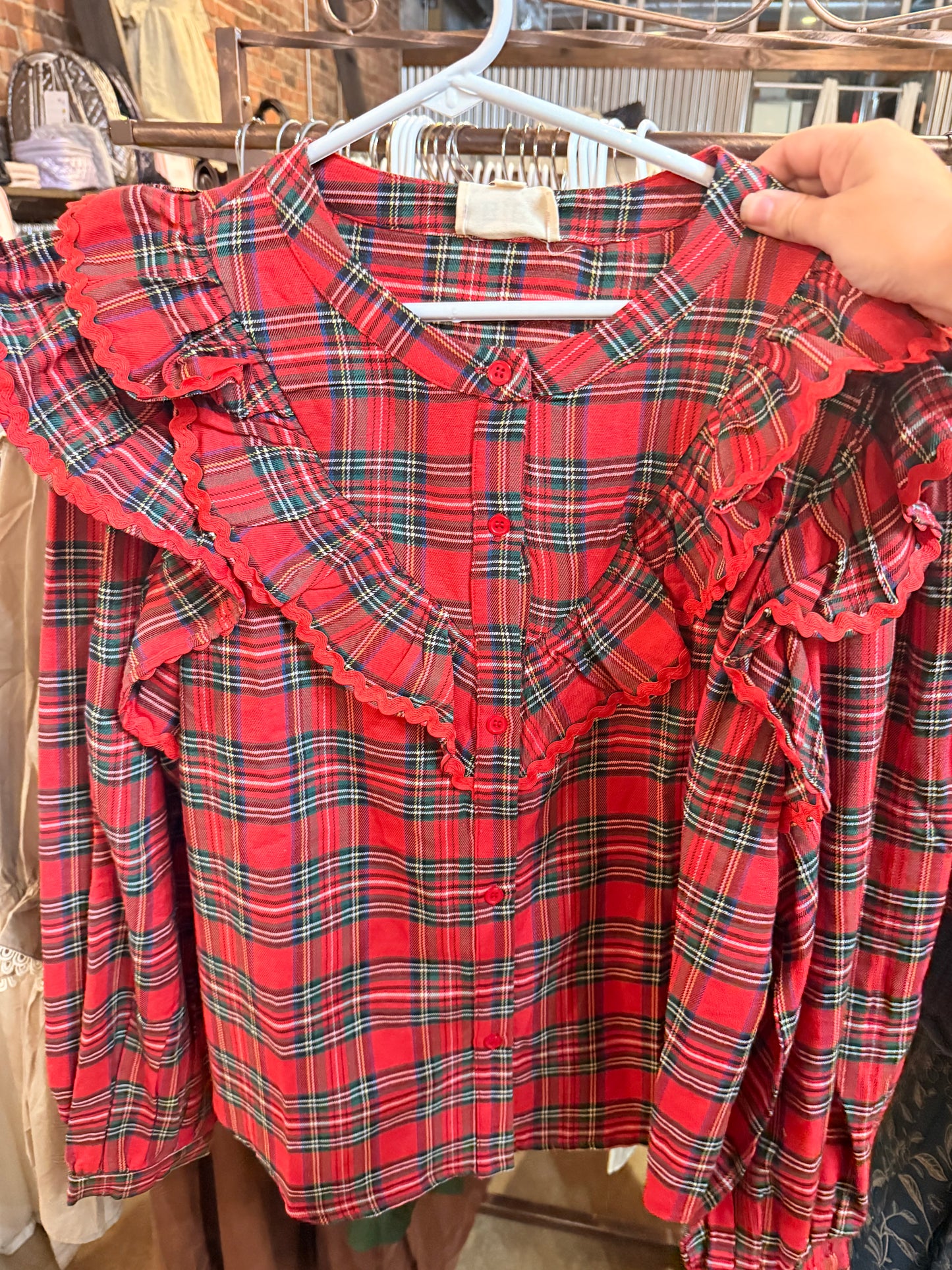 Red Plaid Ruffle Top