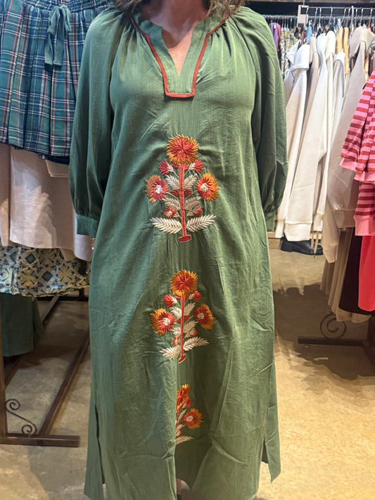 Green Tulip Block Print Shift Dress