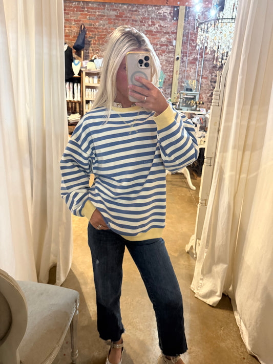 Blue Striped Sweatshirt Yellow