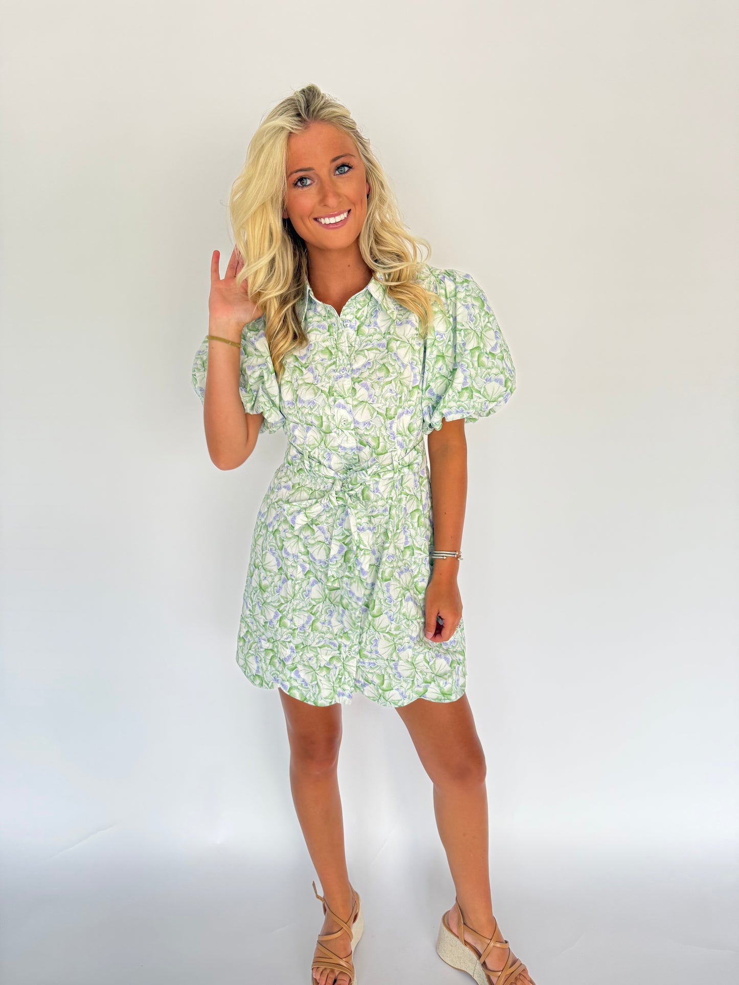 Floral Printed Scallop Hem Mini Dress