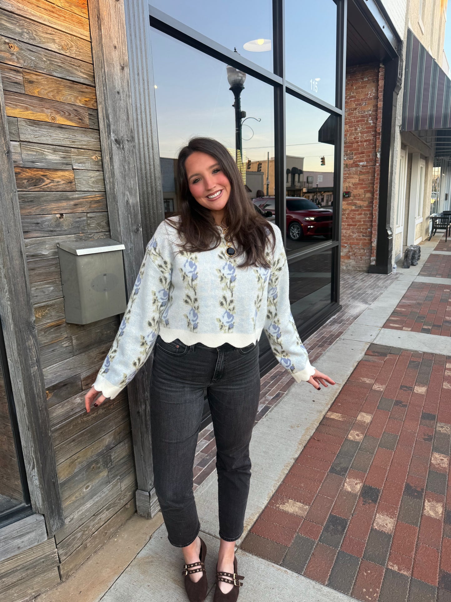 Blue Delphinium Scalloped Sweater