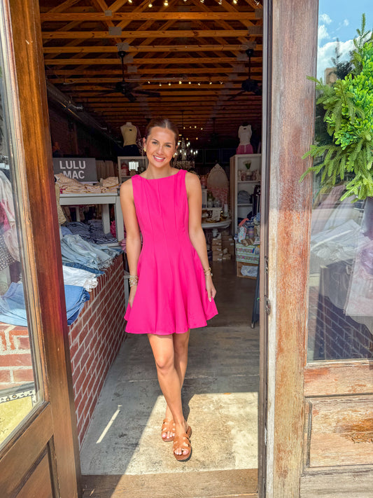 Fuchsia Straight Neck Mini Dress