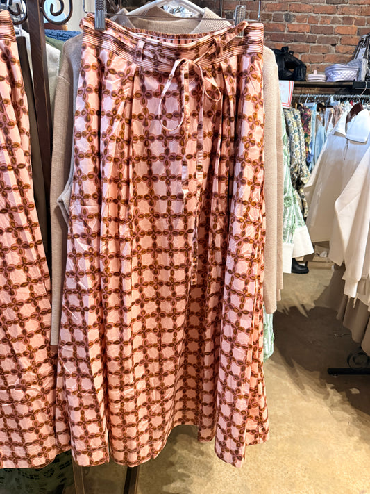 Pink and Brown Midi Skirt