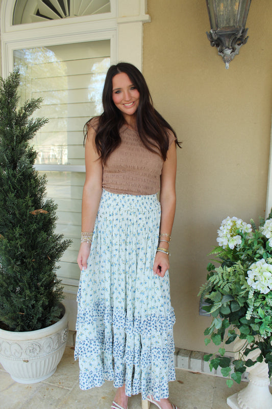 free people ivory combo floral skirt
