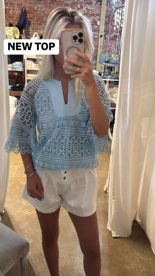 Aqua Eyelet Top