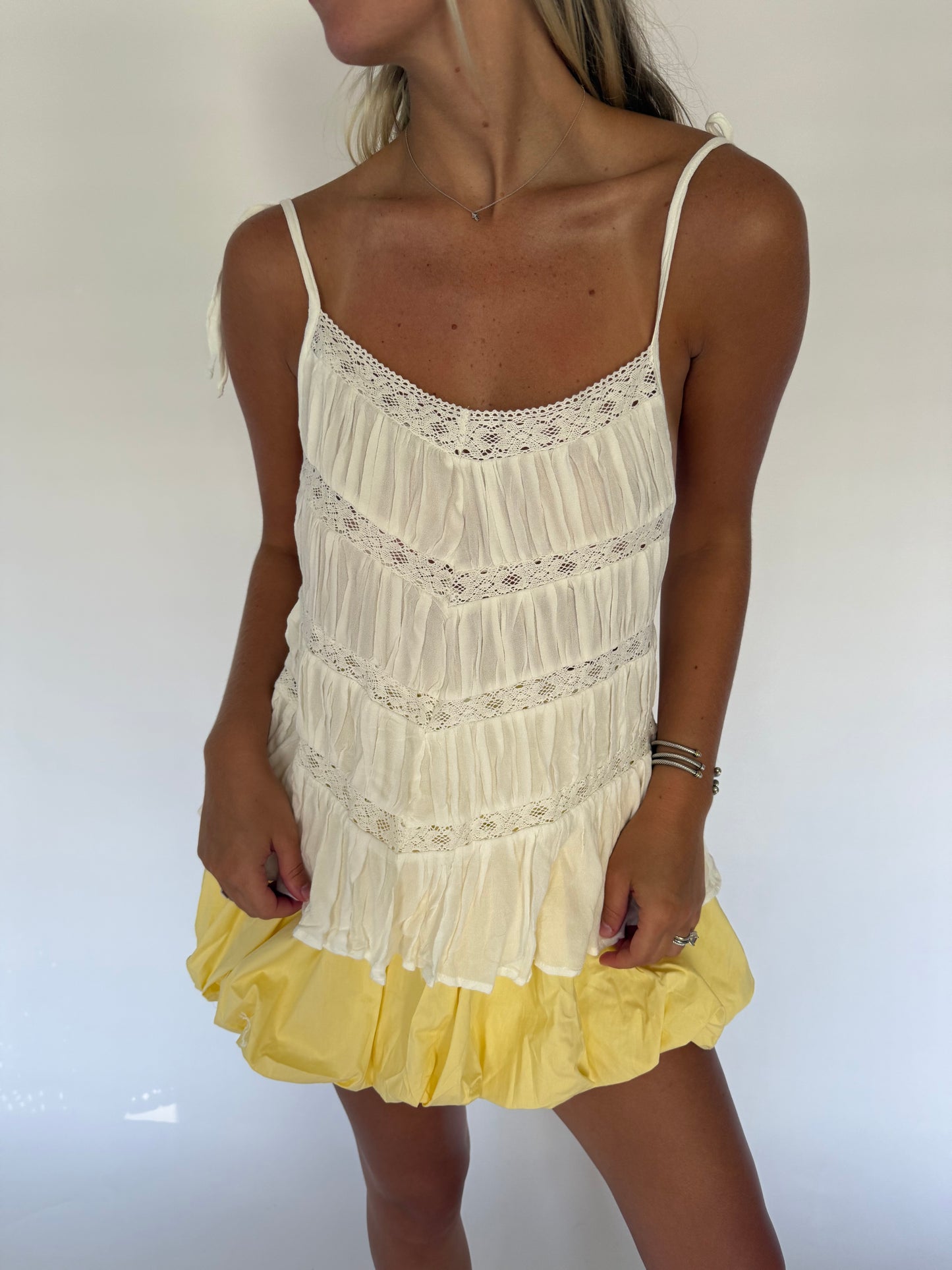 Pleated White Tiered Top