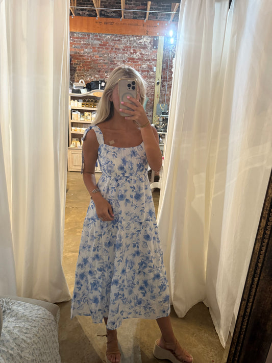 Blue Floral Midi Dress