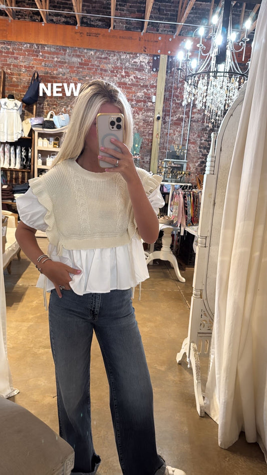 Knitted Vest Short Sleeve Blouse