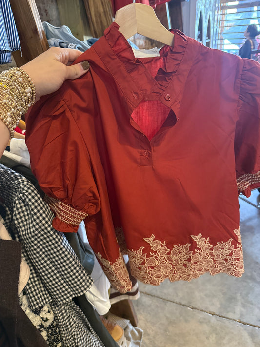 Brick Embroidered Top