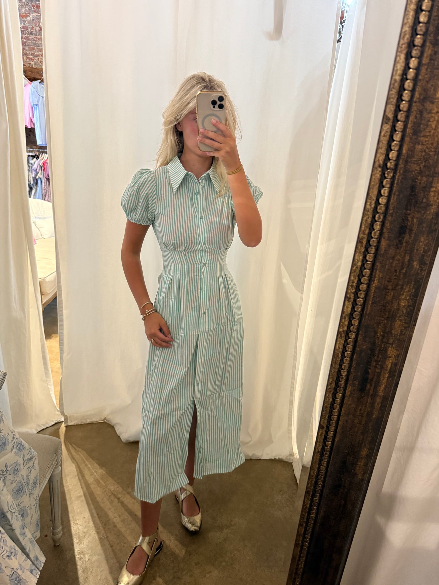 Mediterranean Stripe Button Down Dress