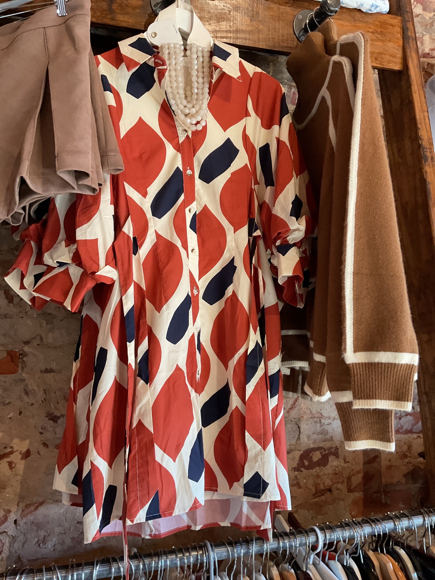 Orange and Navy Fall Print Dress