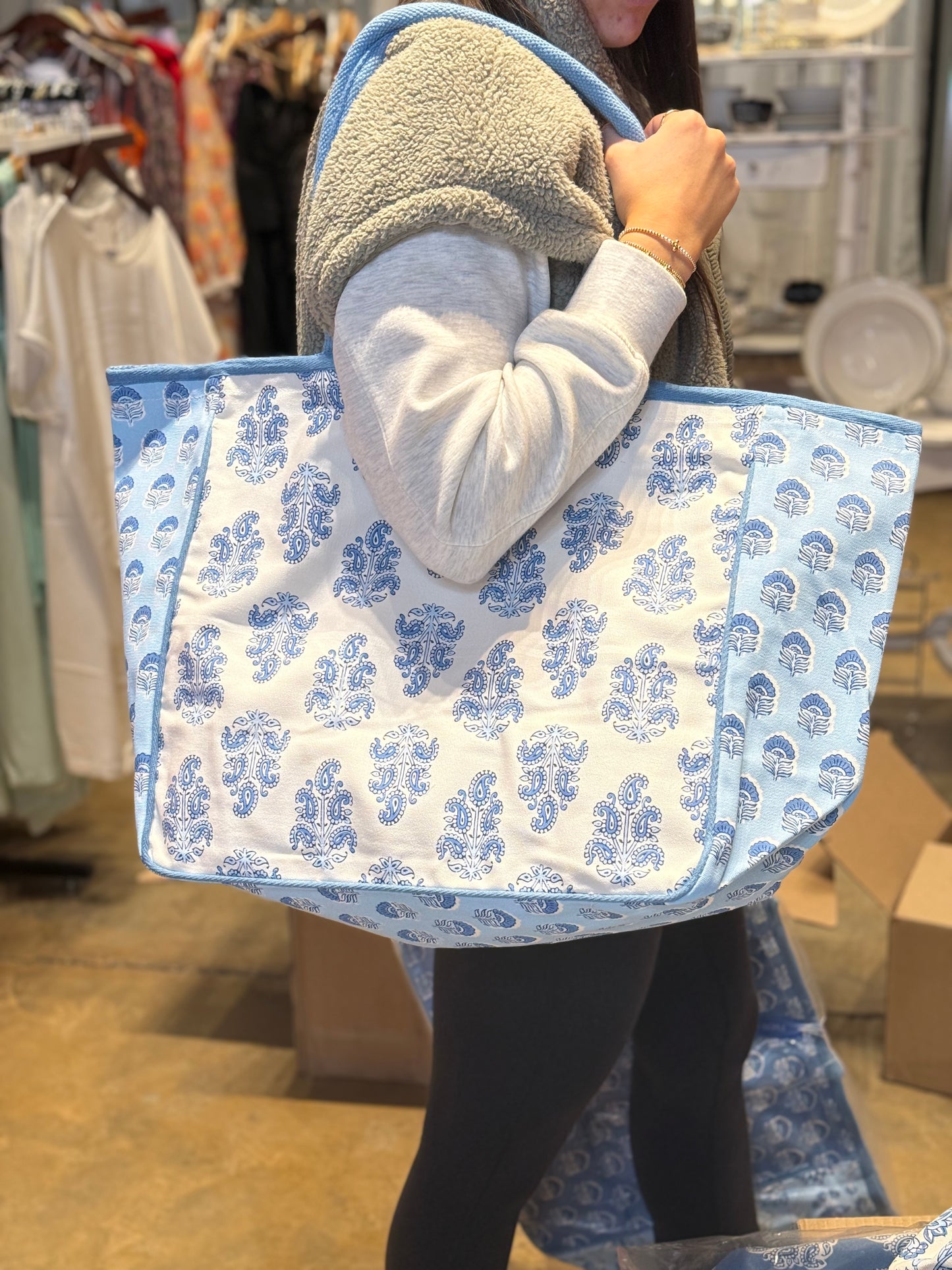 Blue and White Floral Tote Bag