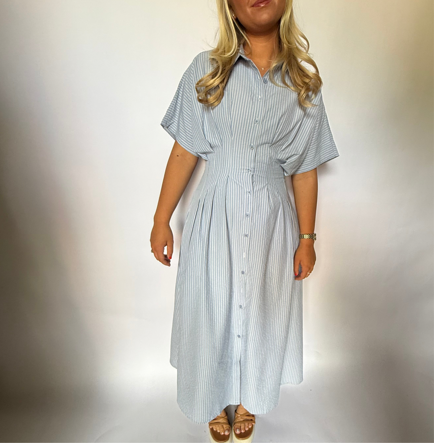 Classic Blue Pinstripe Midi