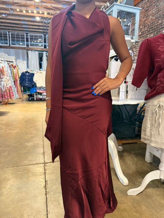 Maroon Silk Midi Dress