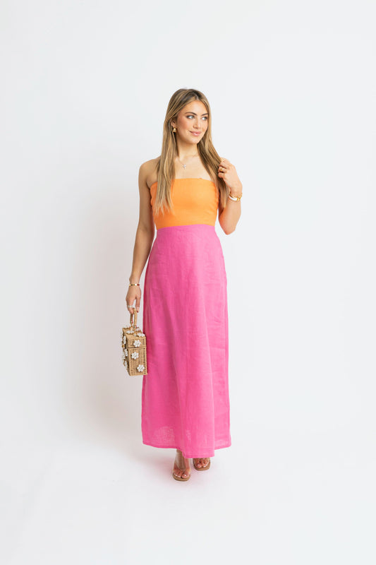 Orange and Pink Linen Maxi