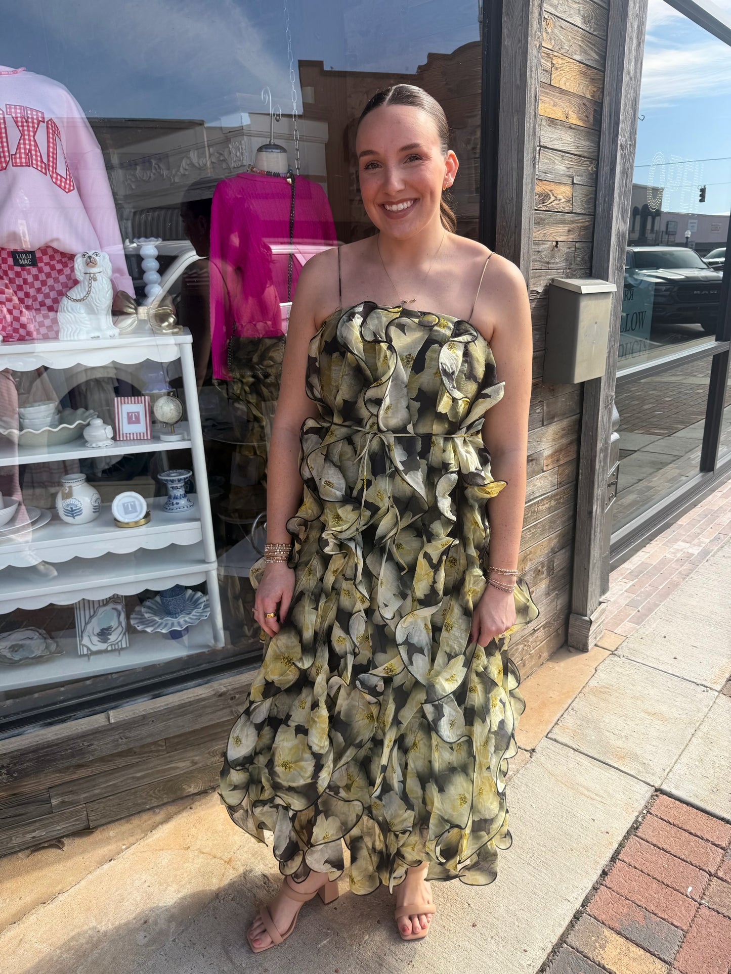 Black and Chartreuse Ruffle Maxi
