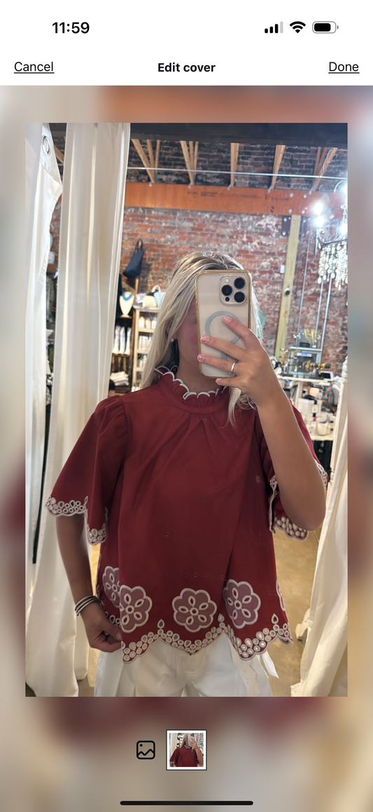 Burgundy Scalloped Christy Top