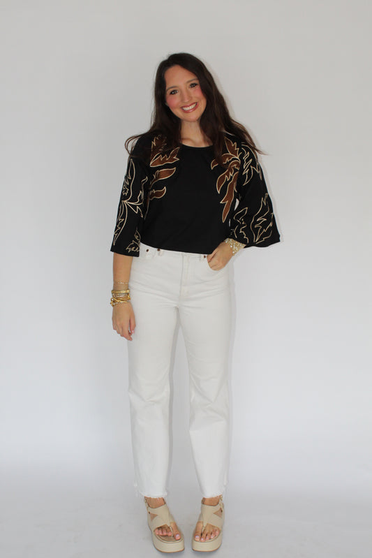 Madi Crop Print Top Black and Tan