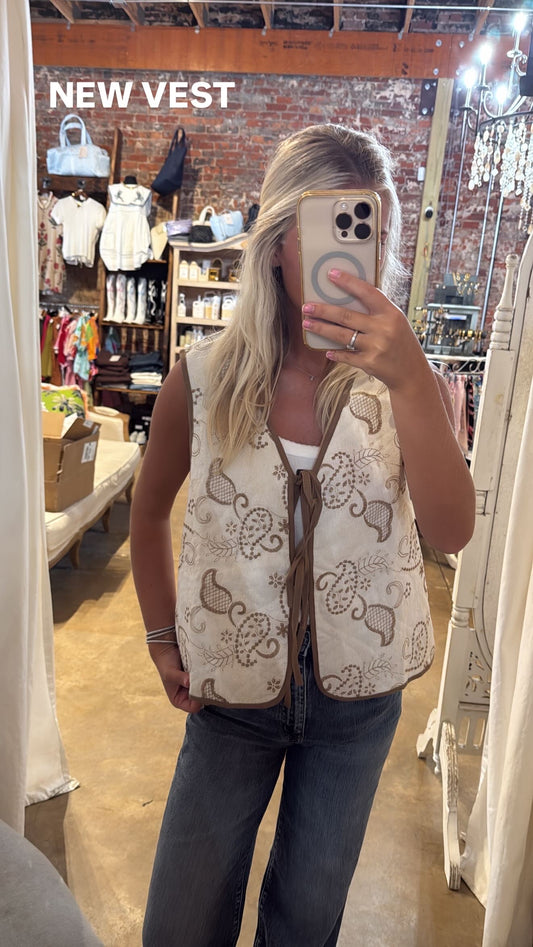 Ivory and Navy Sweater Vest