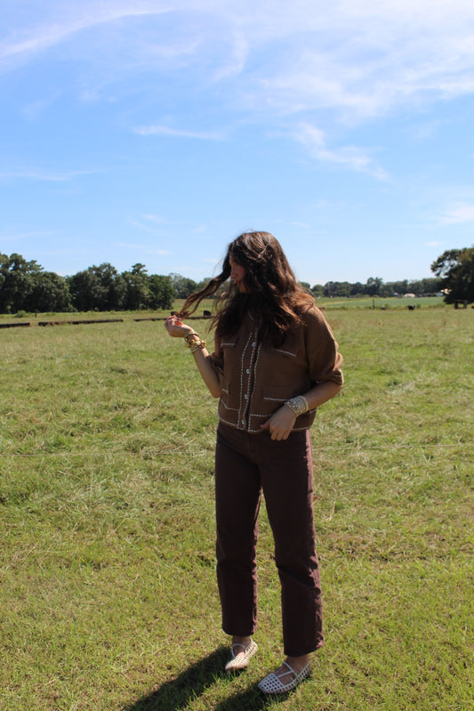 Brown and White Button Sweater