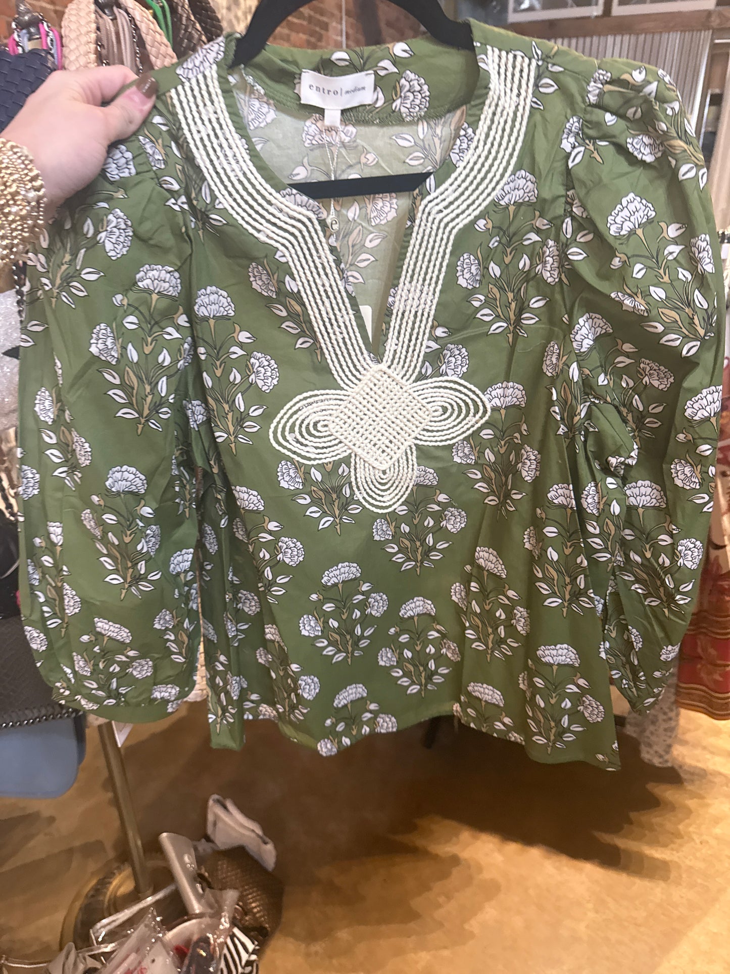 Green Floral Embroidered Jules Top