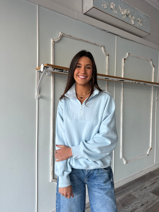 Light Blue French Terry Quater Zip