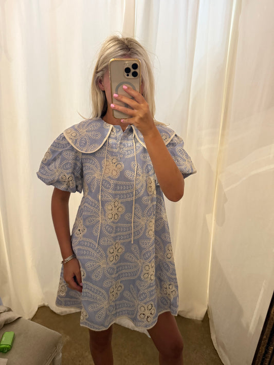 Blue and White Collar Dress
