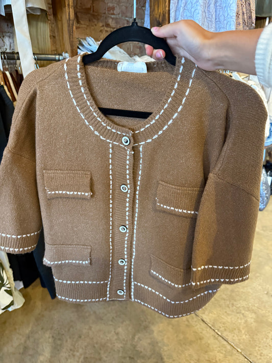 Brown and White Button Sweater