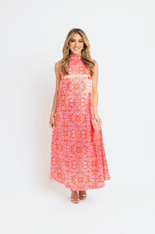 Pink and Red Satin Maxi