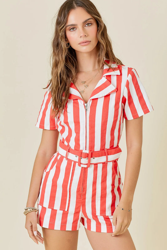 Hannah Red/White Stripe Romper