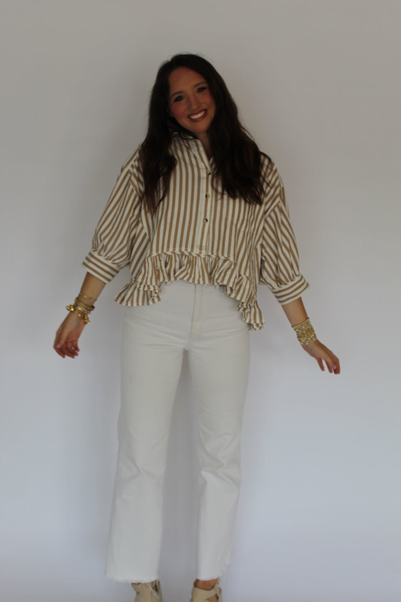 Free People Tan Stripe Top