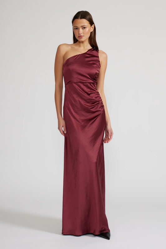 Maroon Satin One Shoulder Dress