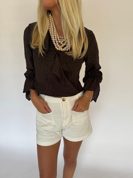 Brown Eyelet Long Sleeve Top